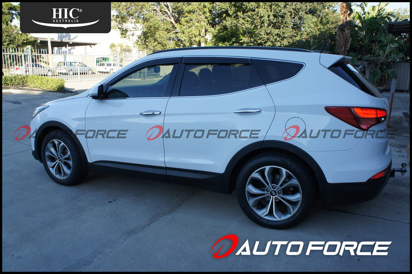 Installed view - Hyundai Santa Fe Weather Shields 2013-2018 DM Chrome - HIC Premium