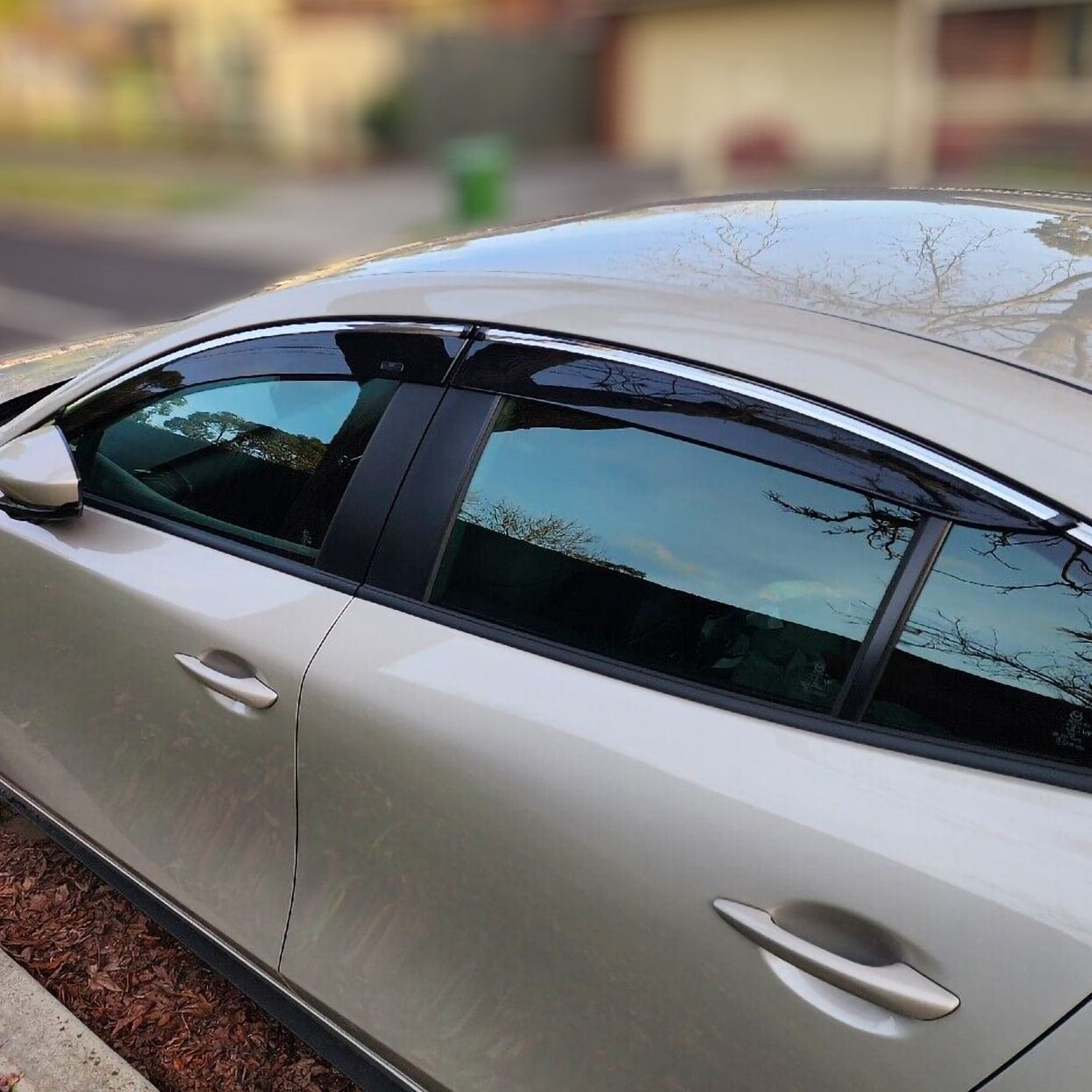 Installed view - Mazda 3 BP Sedan Weather Shields 2019-On Chrome - HIC Premium