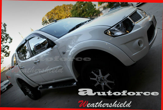 Installed view - Mitsubishi Triton MN ML Weather Shields 2006-2014 Dual Cab - HIC