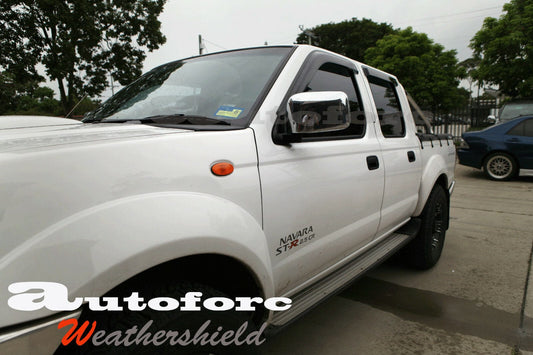 Installed view - Nissan Navara D22 Ute Weather Shields 1997-2017 Dual Cab - HIC Premium