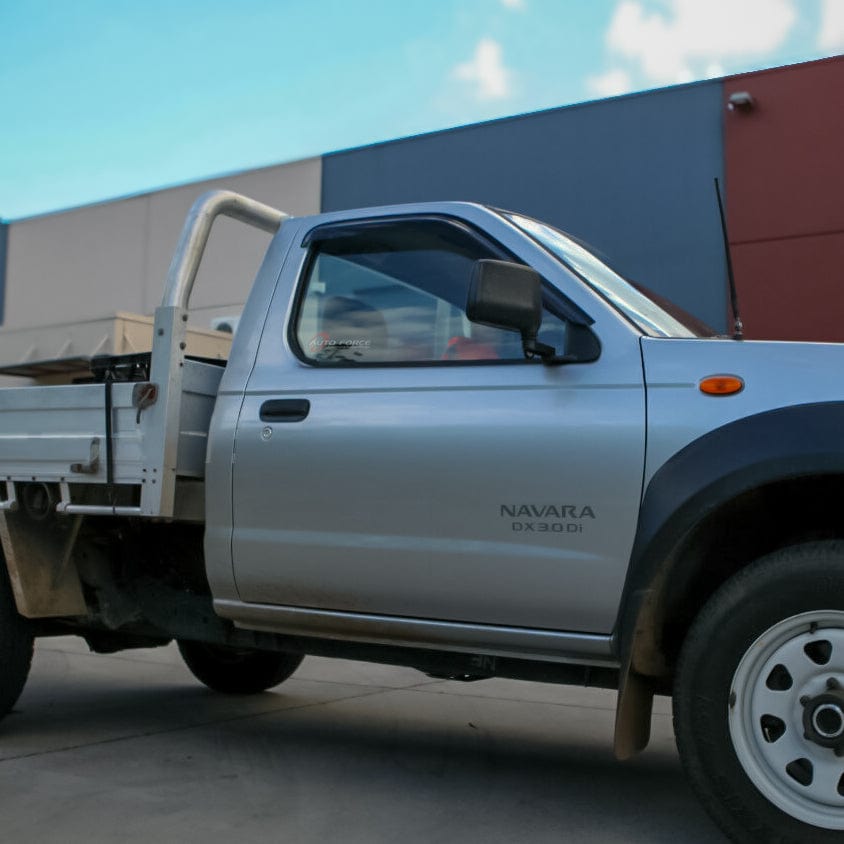 Installed view - Nissan Navara D22 Ute Weather Shields 1997-2017 Single Cab - HIC