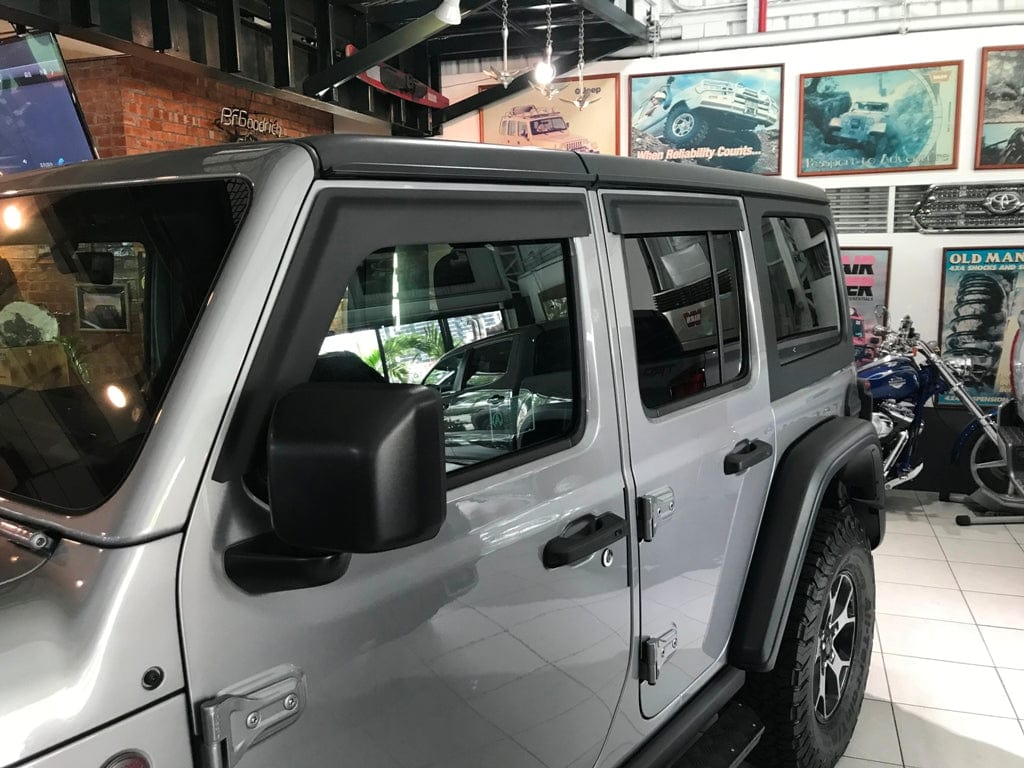 Installed view - Jeep Wrangler JL 4 Door Weather Shields 2018-Onwards - HIC Premium