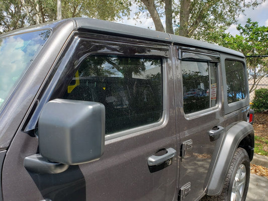 Installed view - Jeep Wrangler JL 4 Door Weather Shields 2018-Onwards - HIC Premium