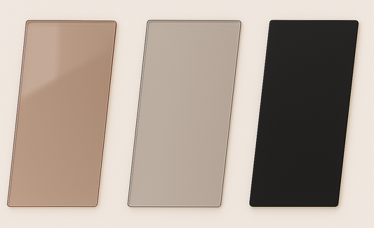 Three sheets of acrylic, polycarbonate, and ABS plastic for vehicle weather shields