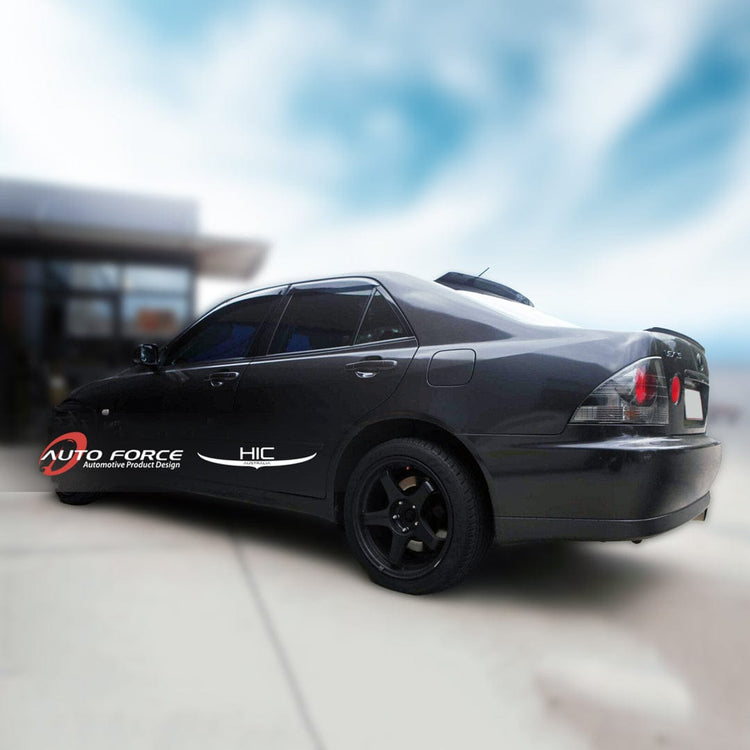 Lexus IS200 premium accessories including weather shields and rear roof spoilers designed for aerodynamic performance and sleek styling.