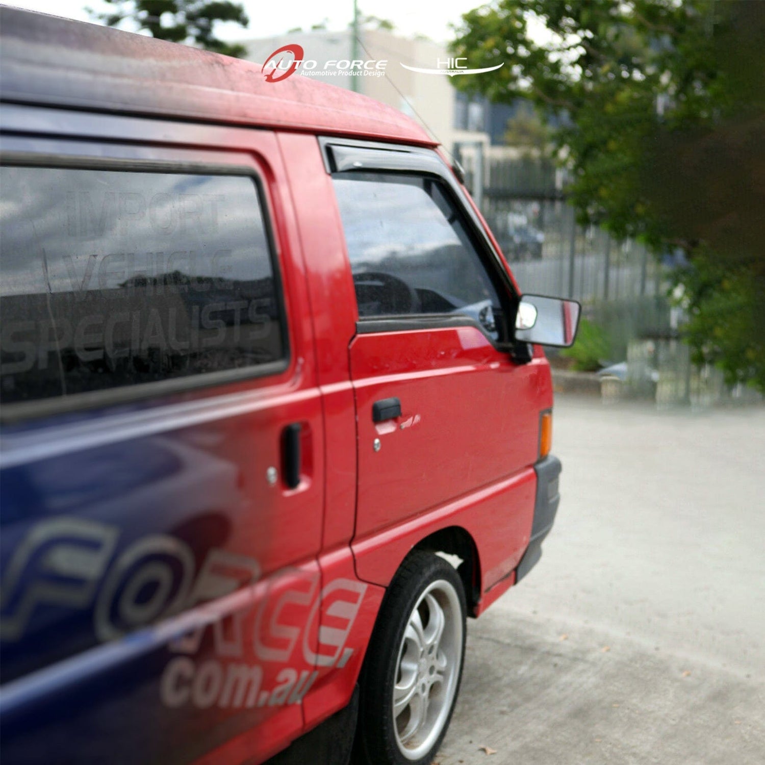 Black-tinted weather shields for Mitsubishi Express Van L300 1998–2012 — HIC Australia visors with aerodynamic fit and 3M adhesive for easy install