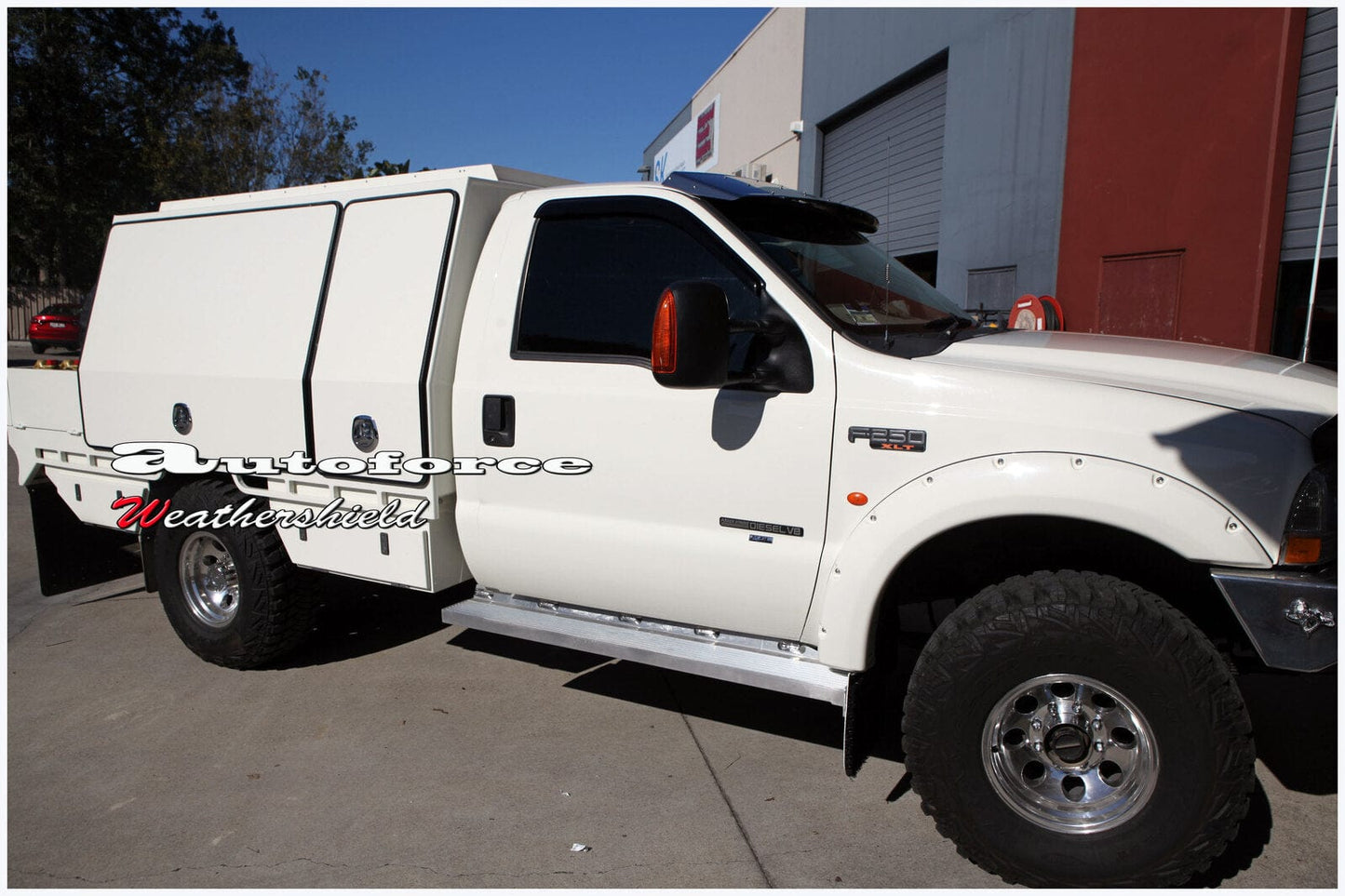 Installed view -  Ford F250 F350 F450 F550 Weather Shields Super Cab - HIC Premium