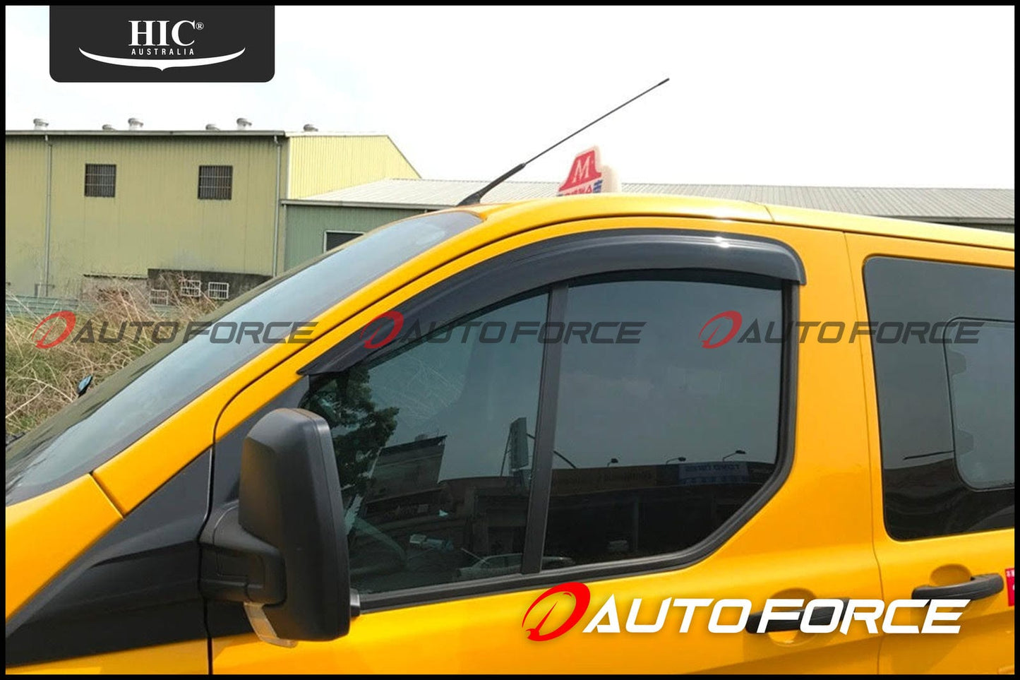 Installed view -  Ford Transit Custom Van Weather Shields 2014-2021 - HIC Premium