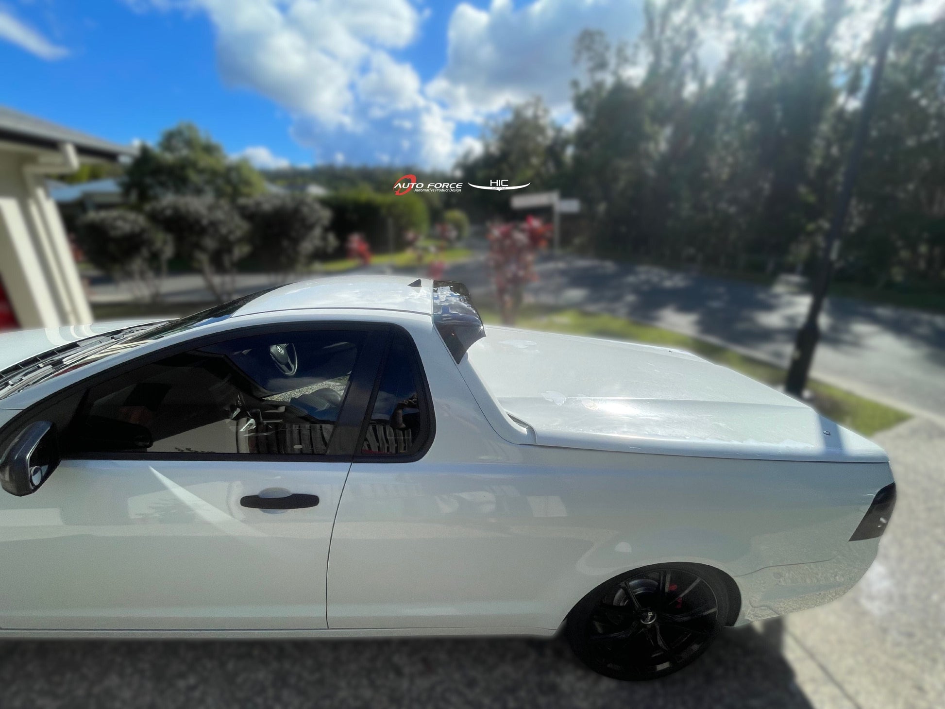 Installed view -  Holden Commodore VE VF Ute Rear Roof Spoiler - HIC Premium