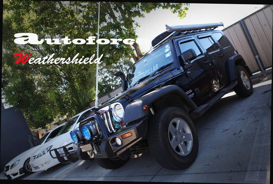 Installed view -  Jeep Wrangler JK Sedan Weather Shields 2007-2017 - HIC Premium