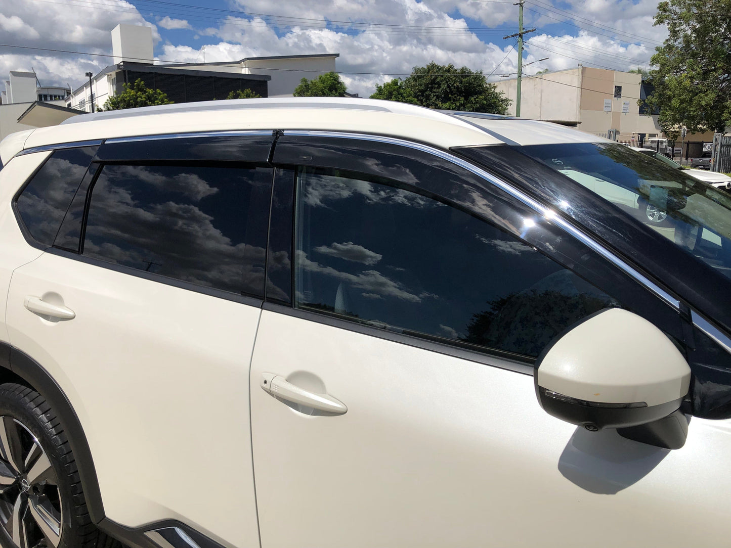 Installed view -  Nissan X-Trail T33 Weather Shields 2021-2026 with Chrome Trim - HIC Premium