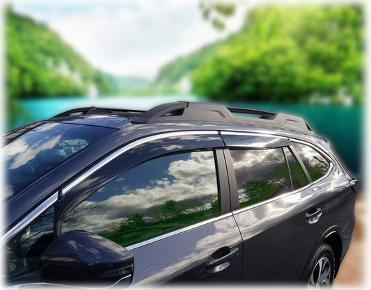 
                          Installed view -  Subaru Outback BT Weather Shields 2020-2026 with Chrome Trim - HIC Premium
                      
