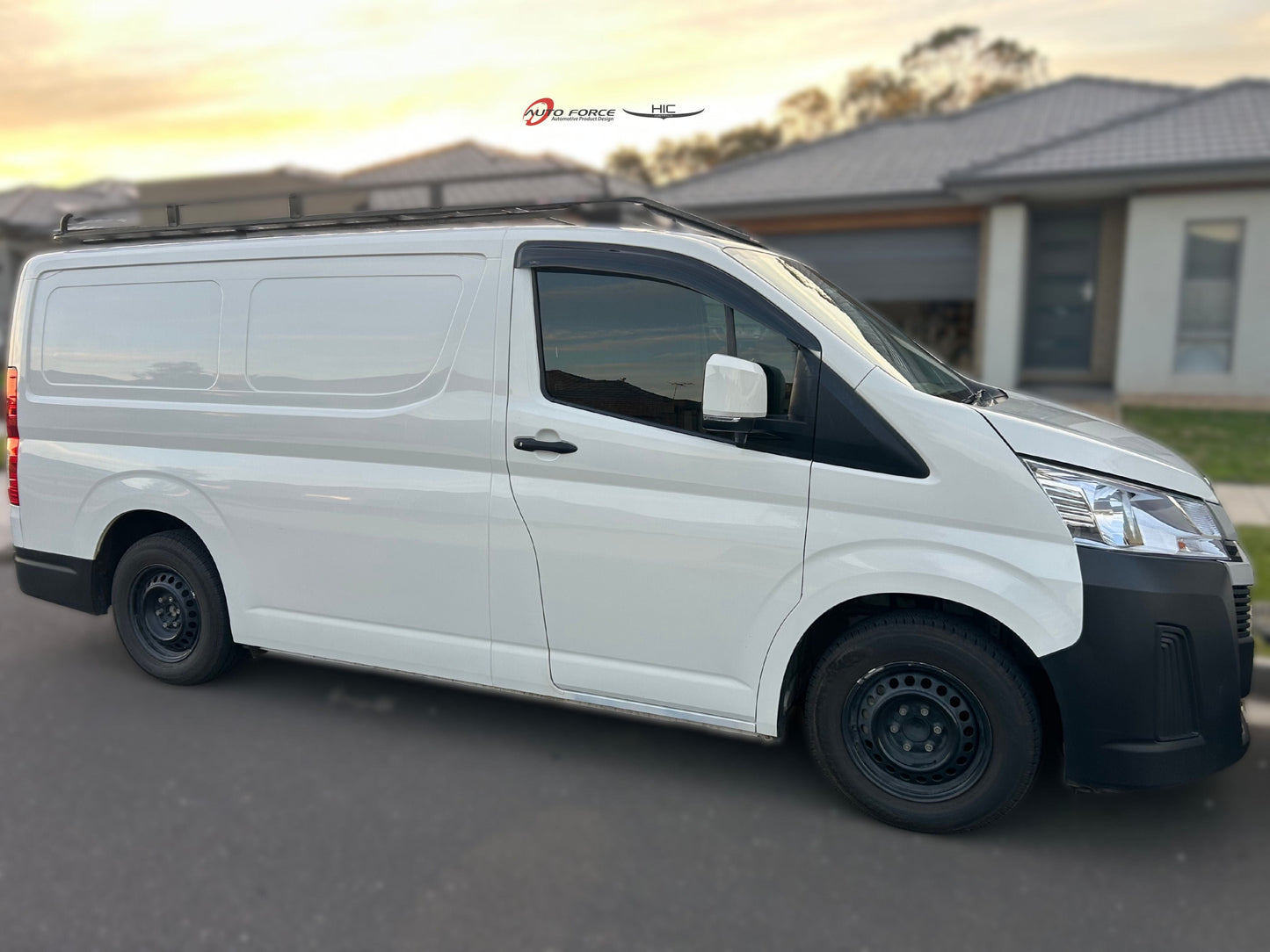 Installed view -  Toyota HiAce Van Weather Shields 2019-2024 - HIC Premium