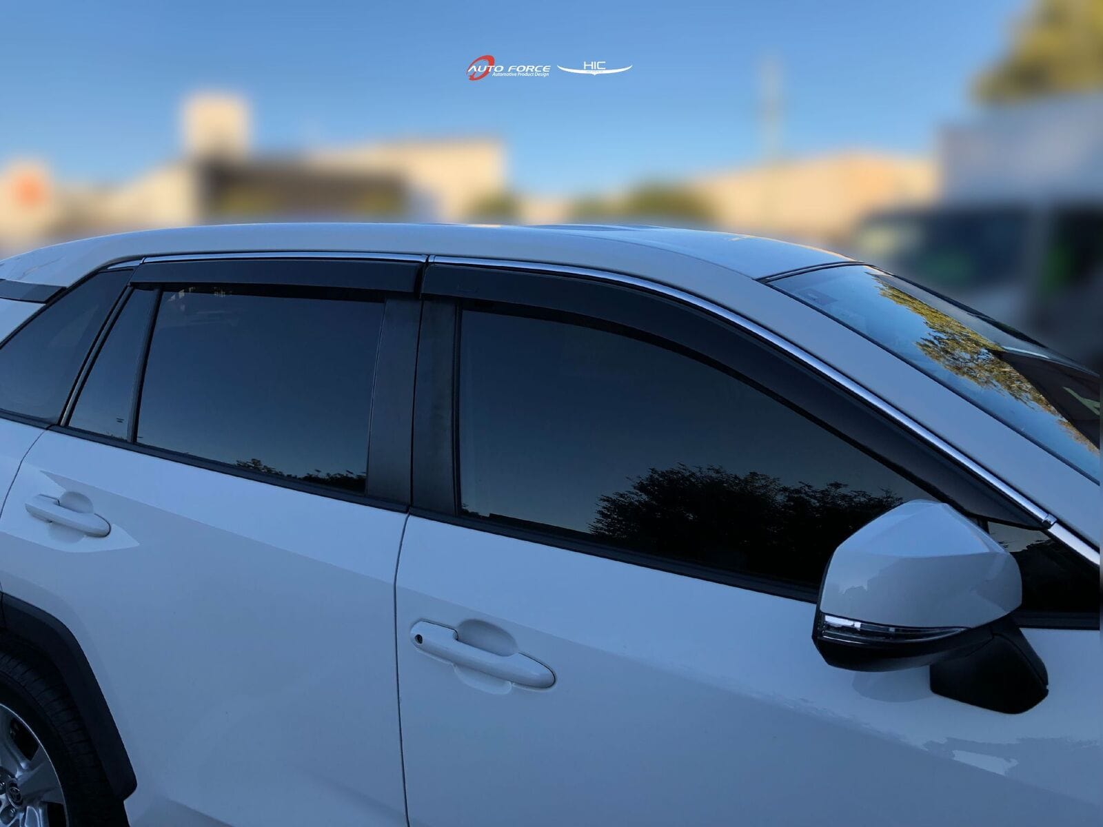 Installed view -  Toyota RAV4 Weather Shields 2019-2025 with Chrome Trim - HIC Premium